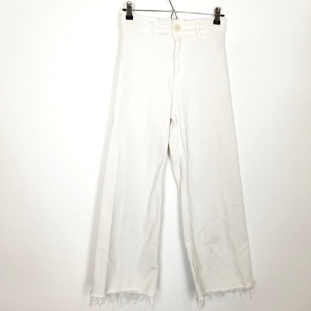 Zara Women High Rise Wide Leg Jeans Sz US 4 Raw Hem Boho Y2K